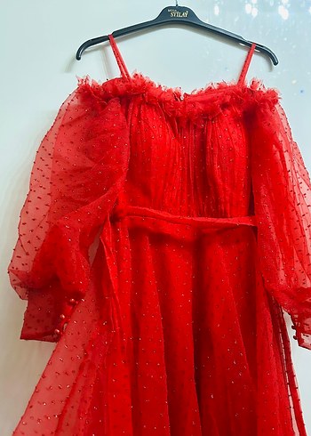 Kırmızı Drapeli Uzun Abiye kına Elbisesi - Görsel 7