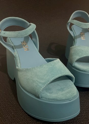Mavi süet platform sandalet (30) - Görsel 5