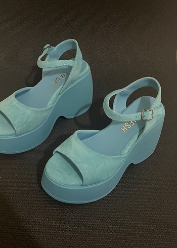 Mavi süet platform sandalet (30) - Görsel 2