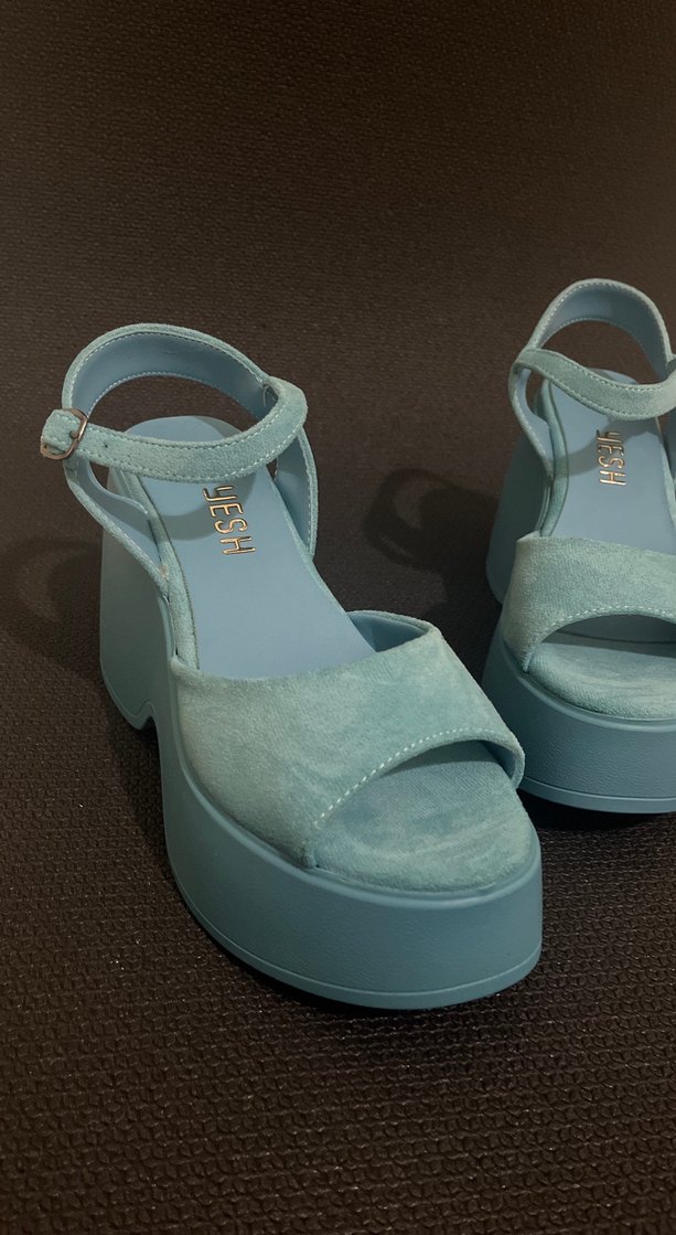 Mavi süet platform sandalet (30) - Görsel 4