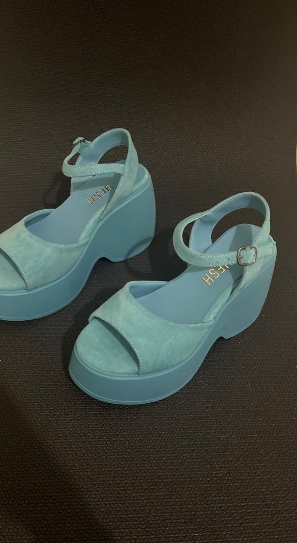 Mavi süet platform sandalet (30) - Görsel 2