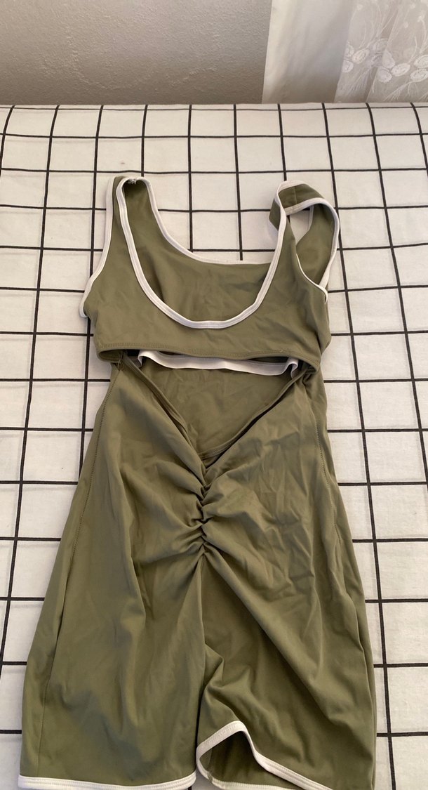 Kadın Haki Kolsuz Mini Tulum - Görsel 2