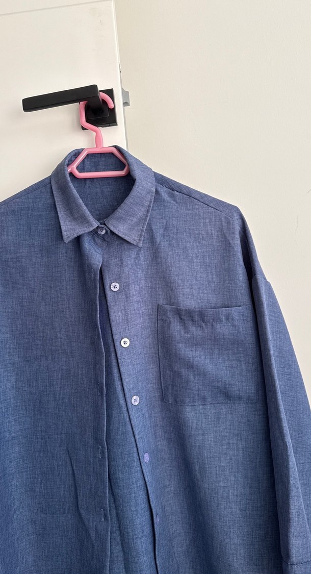 Lacivert Keten Düğmeli Kadın Gömlek - Görsel 2