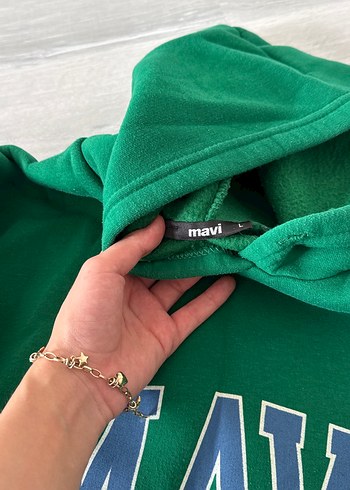 Mavi Kapüşonlu Yeşil Kadın Sweatshirt - Görsel 2