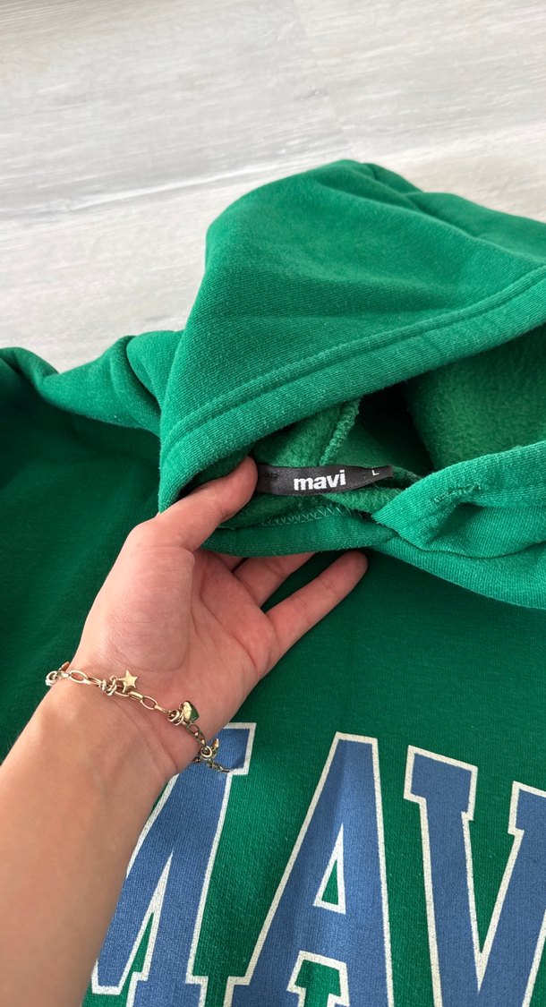 Mavi Kapüşonlu Yeşil Kadın Sweatshirt - Görsel 2