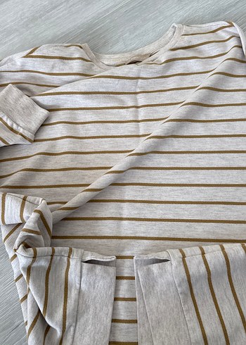 Bej Çizgili kadın Sweatshirt - Görsel 3