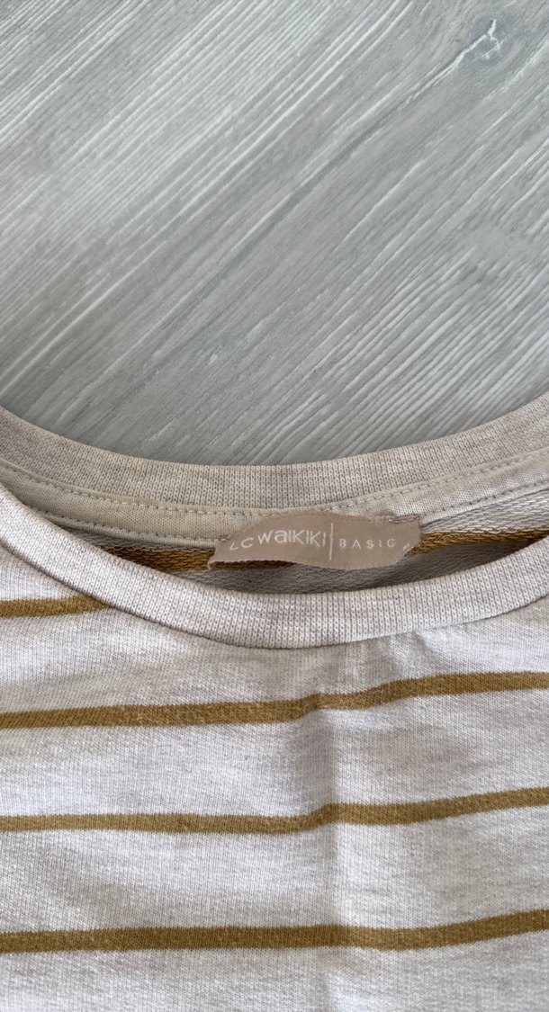 Bej Çizgili kadın Sweatshirt - Görsel 2