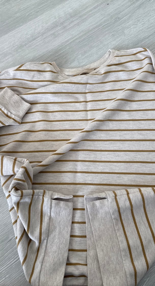 Bej Çizgili kadın Sweatshirt - Görsel 3