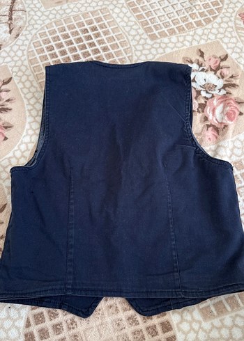 Düğmeli Lacivert Denim Kadın Yelek - Görsel 2