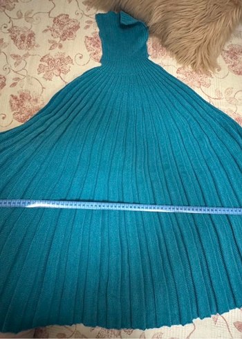 Turkuaz Pliseli Boğazlı Triko - Görsel 5