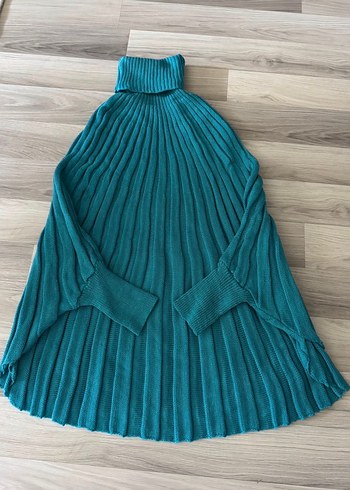 Turkuaz Pliseli Boğazlı Triko - Görsel 2