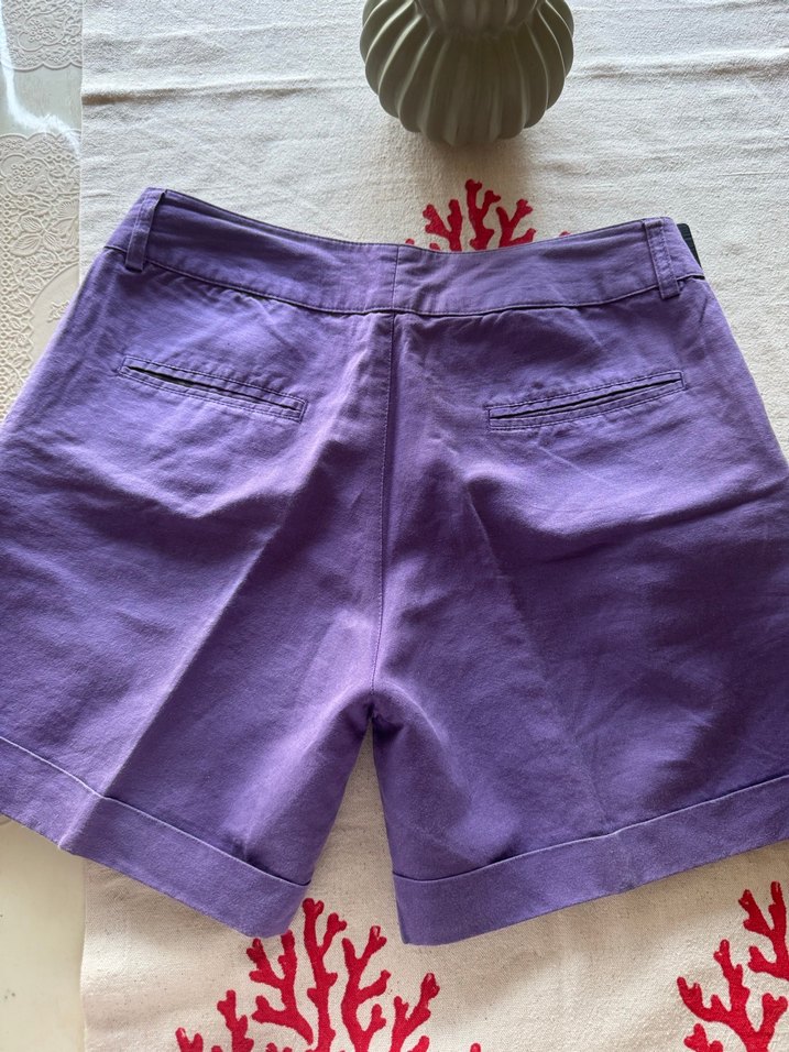 Mor Mini Keten Şort - Görsel 2