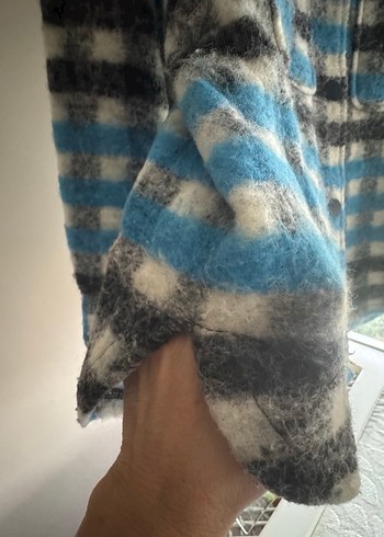 Düğmeli Gri Mavi EkoseKoton Arzu Sabancı koleksiyonu Kadıngömlek - Görsel 2