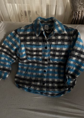 Düğmeli Gri Mavi EkoseKoton Arzu Sabancı koleksiyonu Kadıngömlek - Görsel 6