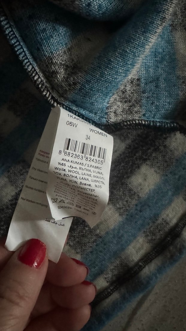 Düğmeli Gri Mavi EkoseKoton Arzu Sabancı koleksiyonu Kadıngömlek - Görsel 4