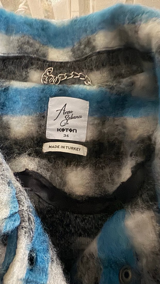 Düğmeli Gri Mavi EkoseKoton Arzu Sabancı koleksiyonu Kadıngömlek - Görsel 3