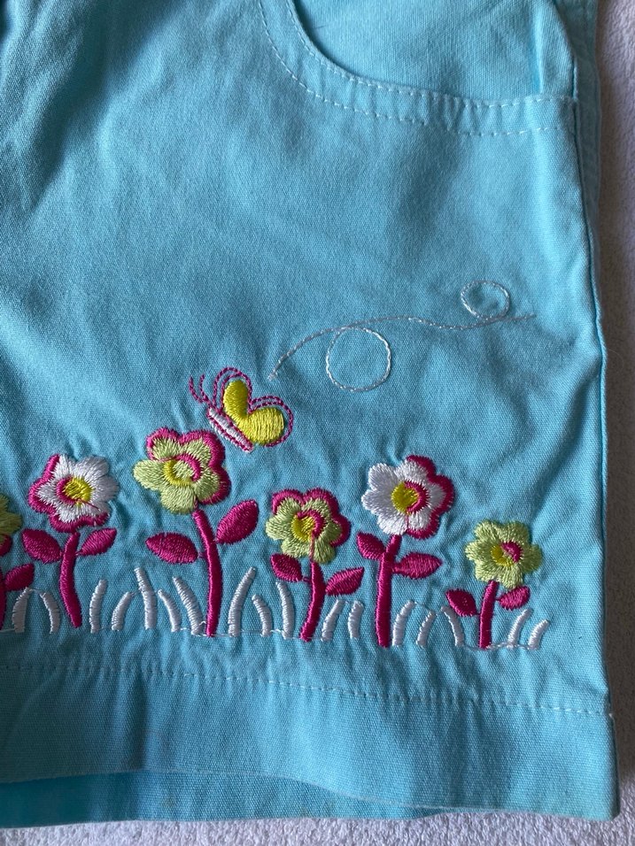 Nakışlı Turkuaz Kız Şortu - Görsel 3