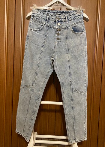 Düğmeli Açık Mavi Jean Pantolon - Görsel 2