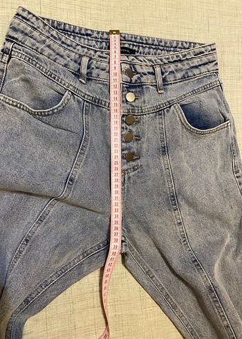 Düğmeli Açık Mavi Jean Pantolon - Görsel 6