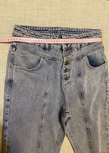 Düğmeli Açık Mavi Jean Pantolon - Görsel 5