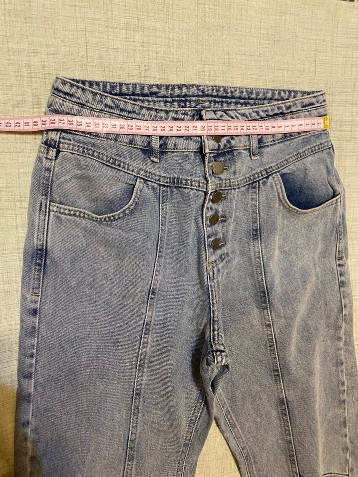 Düğmeli Açık Mavi Jean Pantolon - Görsel 5