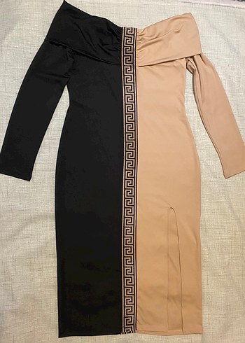 Madonna Yaka Likralı Midi Elbise - Görsel 4