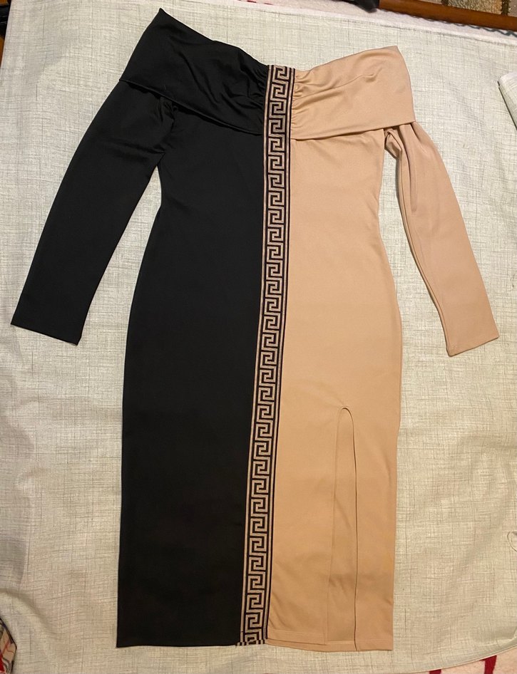 Madonna Yaka Likralı Midi Elbise - Görsel 3