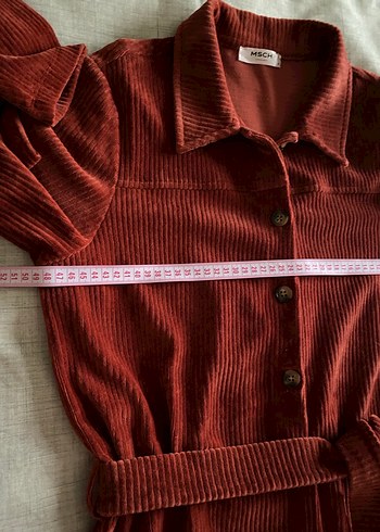 Kiremit rengi fitilli kadife gömlek elbise - Görsel 7