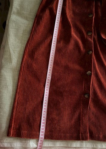 Kiremit rengi fitilli kadife gömlek elbise - Görsel 8