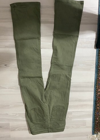 Diğer Kadın Haki Keten Midi Kumaş Pantolon