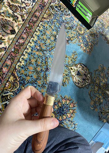 Altın ve ahşap saplı mutfak bıçağı - Görsel 2