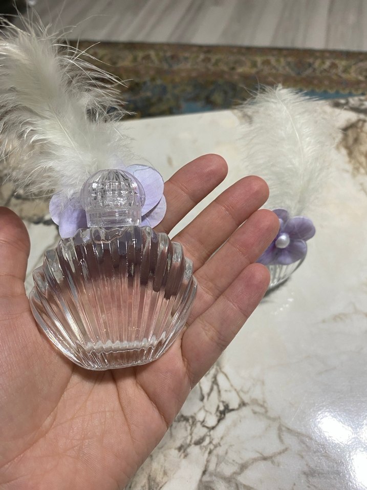 Pastel Mor Çiçekli Cam Dekoratif Şişe - Görsel 2