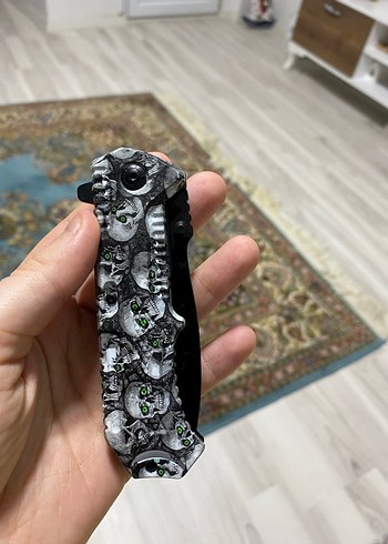 Kafatası Detaylı Koyu Gri Cep Bıçağı - Görsel 5