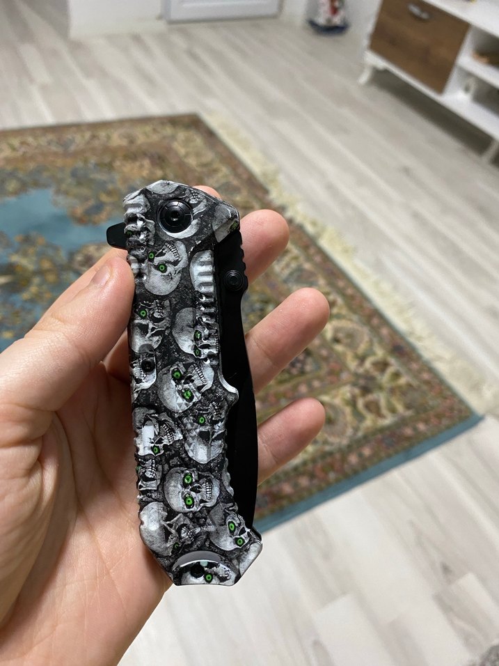 Kafatası Detaylı Koyu Gri Cep Bıçağı - Görsel 5