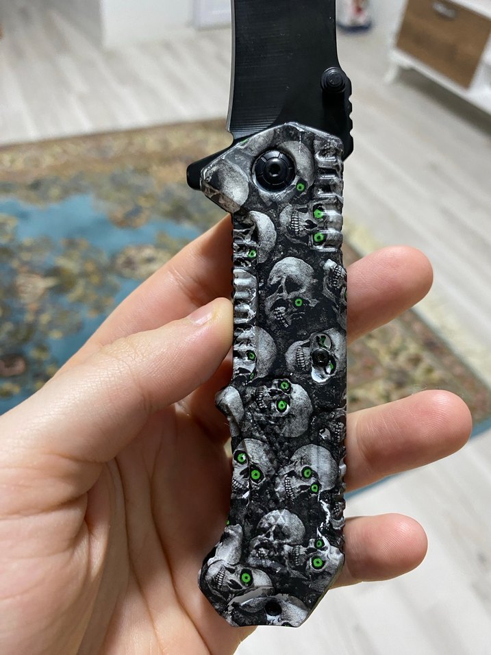 Kafatası Detaylı Koyu Gri Cep Bıçağı - Görsel 2