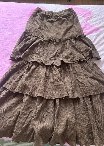 s Beden Kadın Kahverengi Fırfırlı Vintage/Hippie Etek