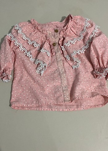 Dantel Detaylı Pembe Kız Bluzu