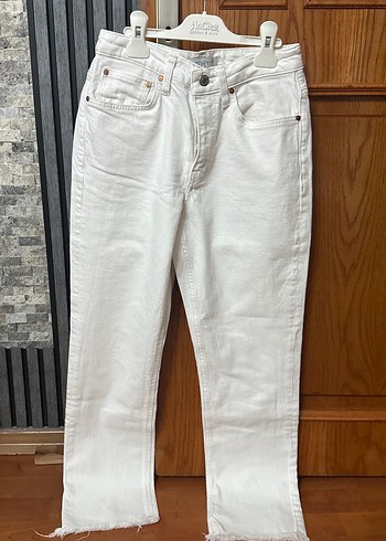 Beyaz Midi Denim Kadın Jean
