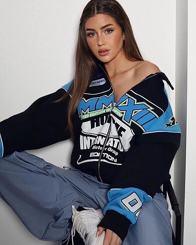 Fermuarlı oversize bomber ceket