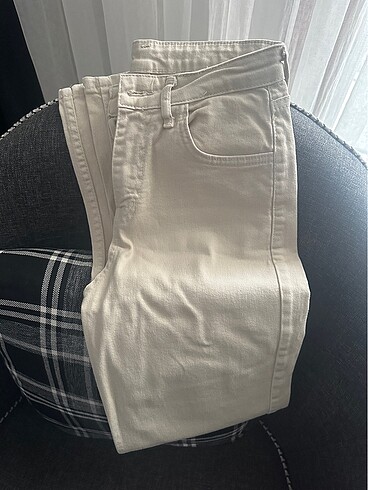 Krem rengi wide leg pantolon