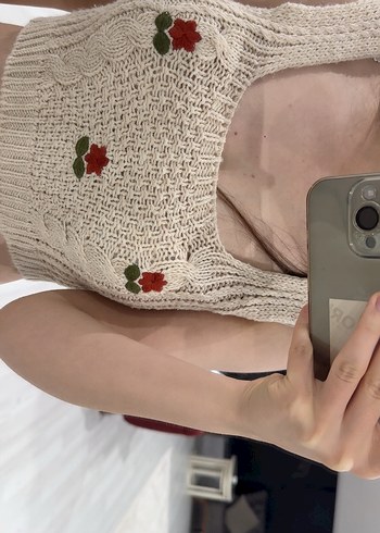 Nakışlı Bohem Örgü Kadın CROP - Görsel 2