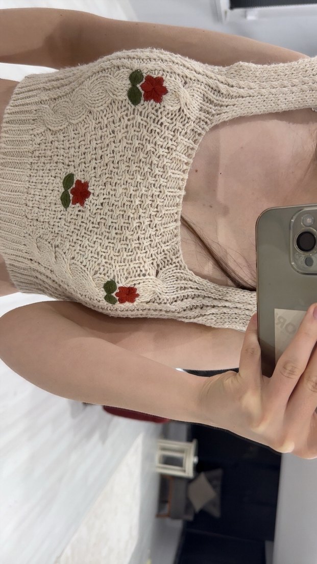 Nakışlı Bohem Örgü Kadın CROP - Görsel 2