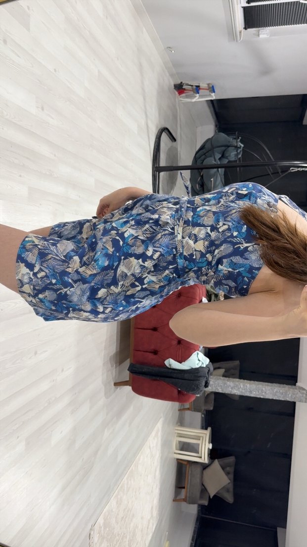 Kadın Mavi Halter Yaka Mini Tulum - Görsel 4