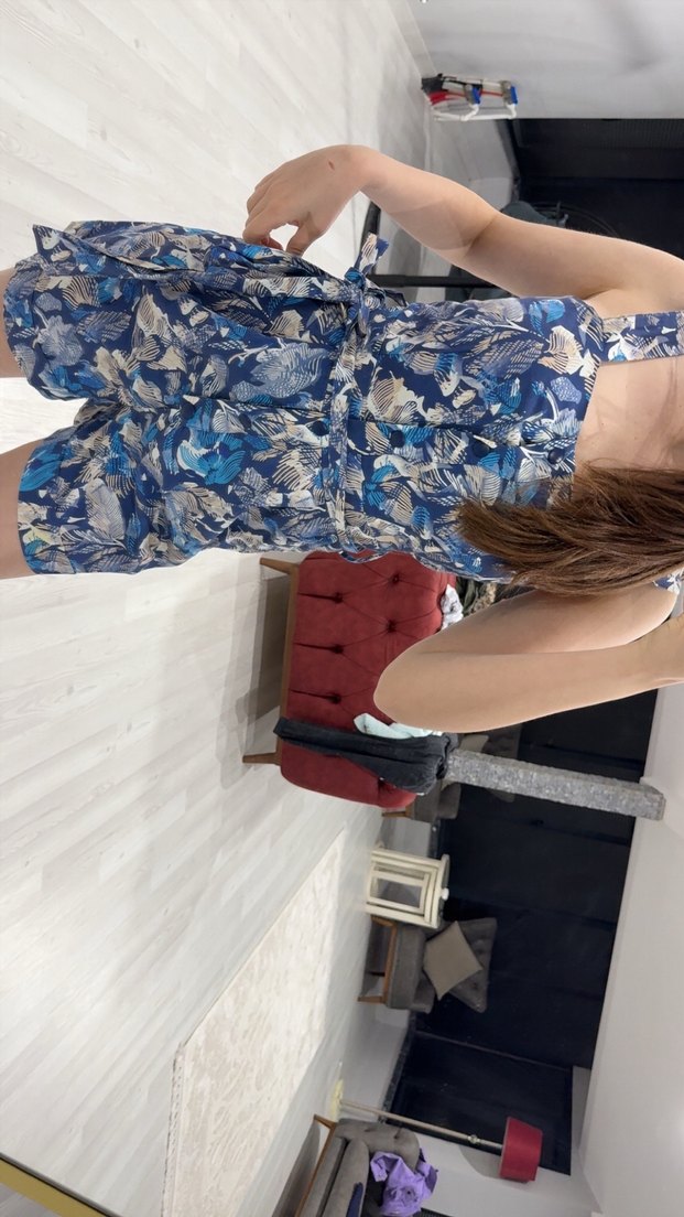 Kadın Mavi Halter Yaka Mini Tulum - Görsel 3