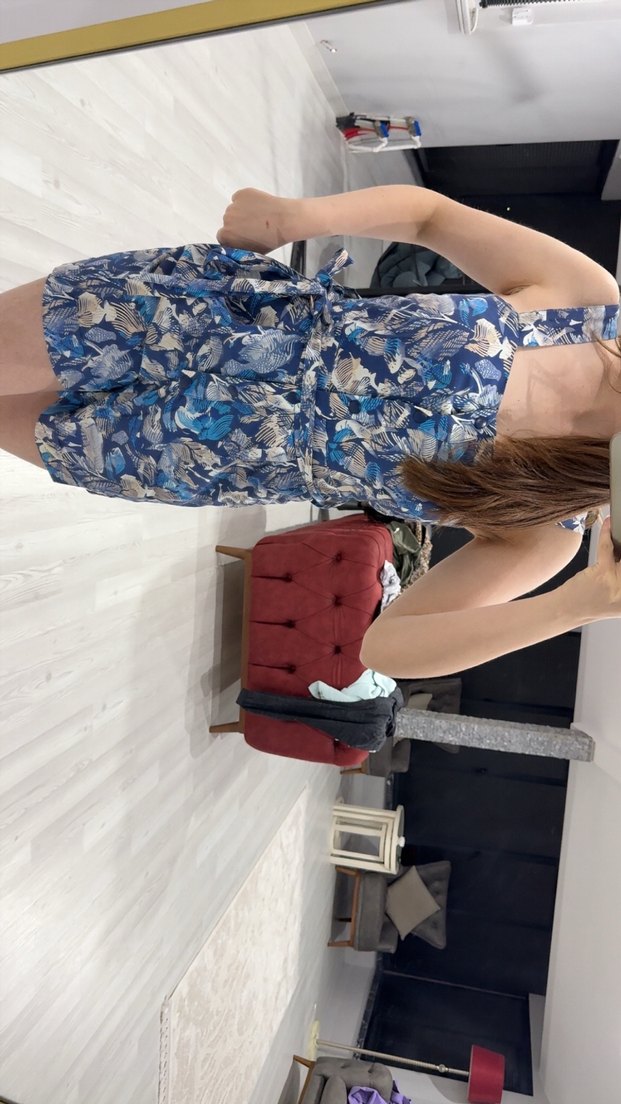 Kadın Mavi Halter Yaka Mini Tulum - Görsel 2