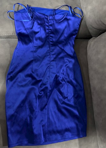 Kadın Parlak Mavi Drapeli Midi Elbise - Görsel 2