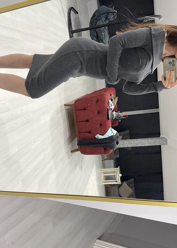 Gri Midi Elbise - Görsel 3