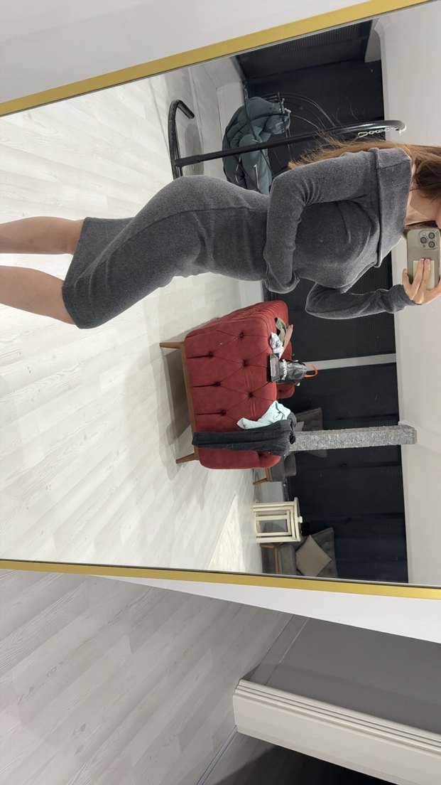 Gri Midi Elbise - Görsel 3