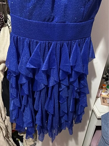 Işıltılı mavi elbise orta boy - Görsel 3