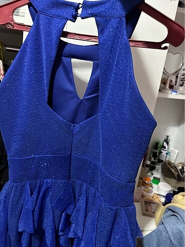 Işıltılı mavi elbise orta boy - Görsel 4